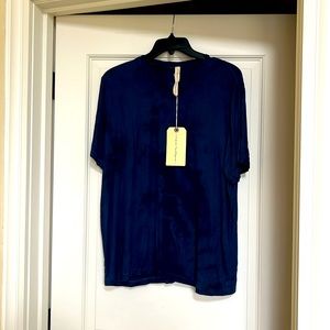 NWT Raquel  Allegra Navy Cloud Rayon Rib Boyfriend Tee Size 3